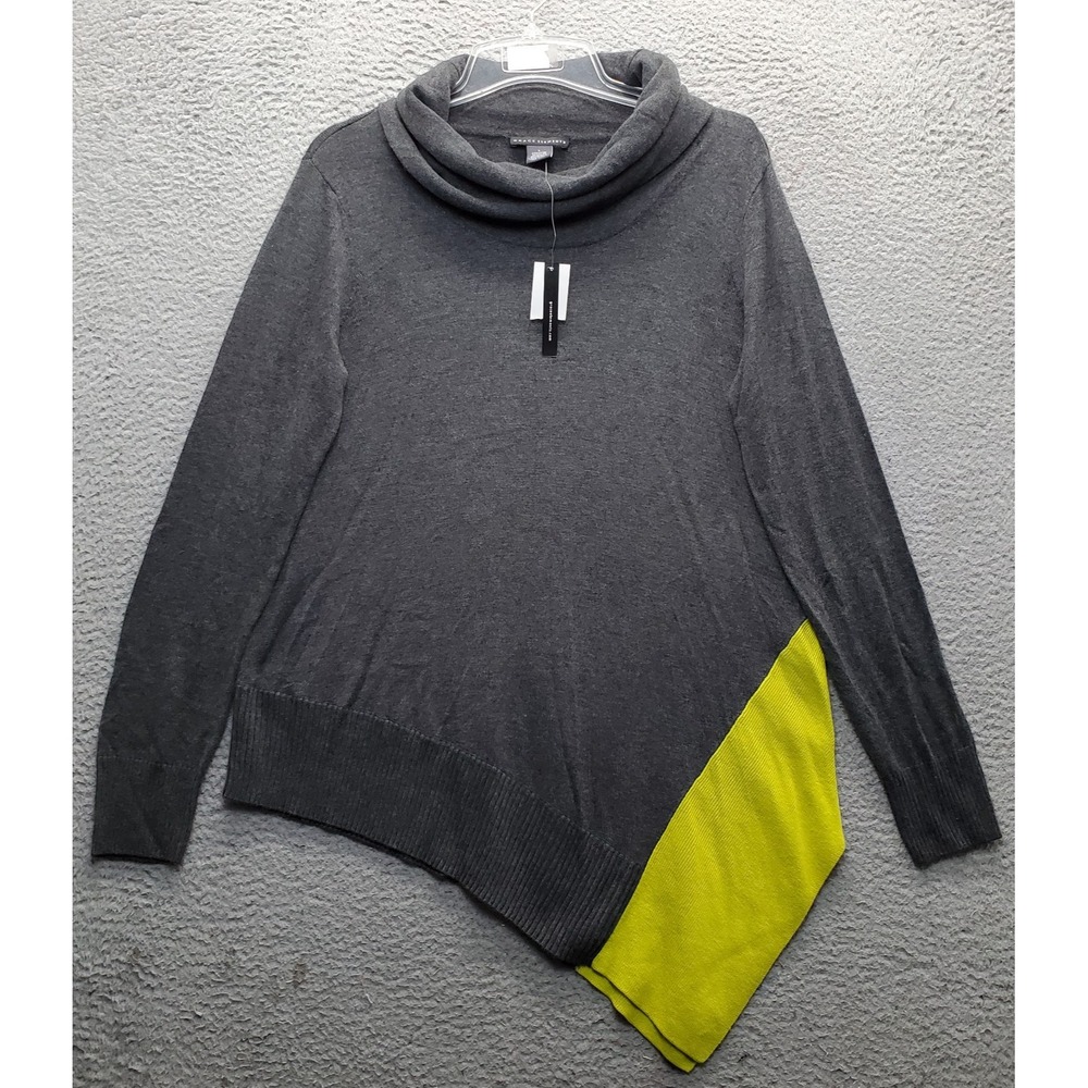 Grace Elements Sweater Womens Large Gray Cashmere Blend Asymmetric Hem Cowl Neck